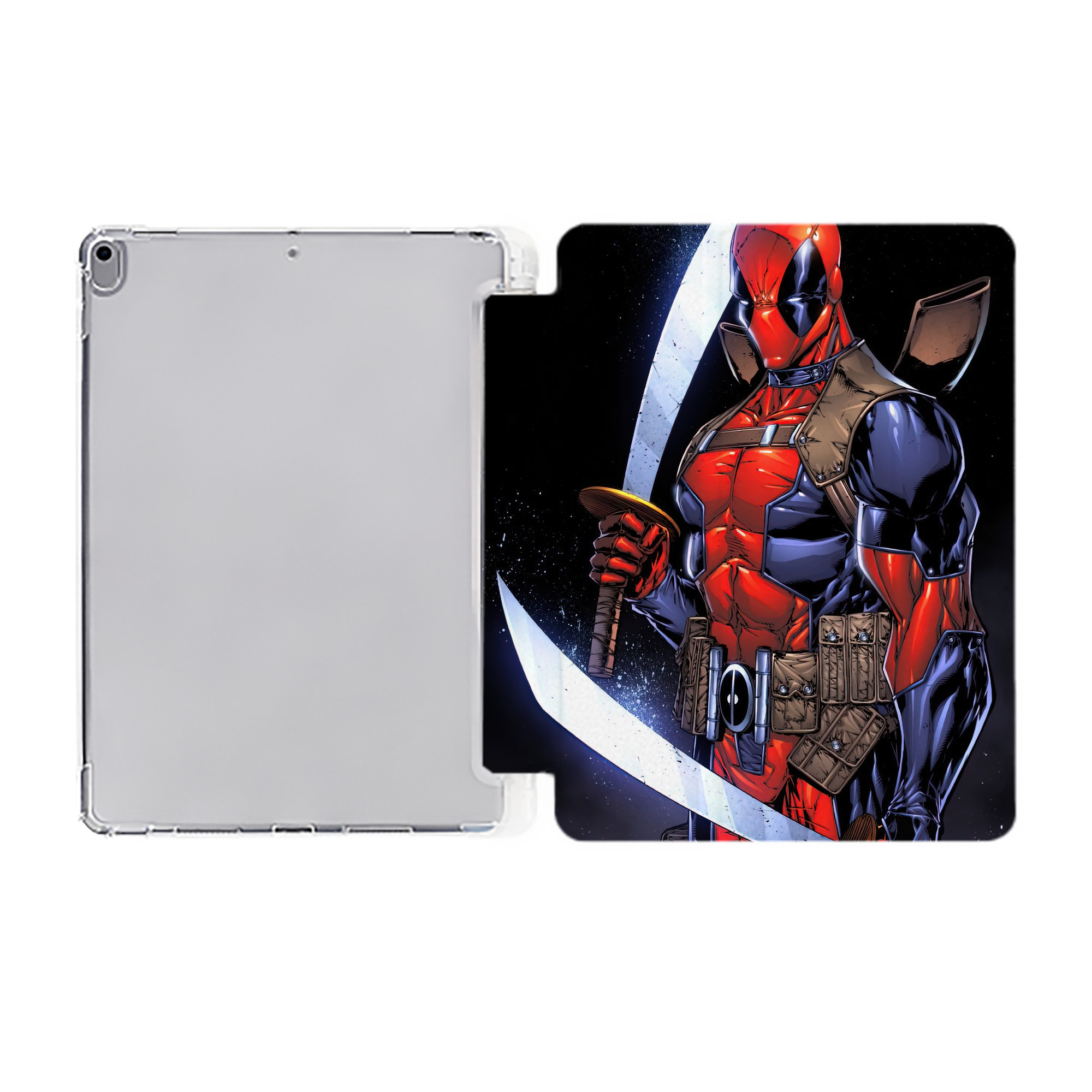 （画像用） Deadpool デッドプール IPad ケース ペン収納付き 三つ折りスタンド PUレザー×シリコン 対応機種9.5/10.5/10.9インチ